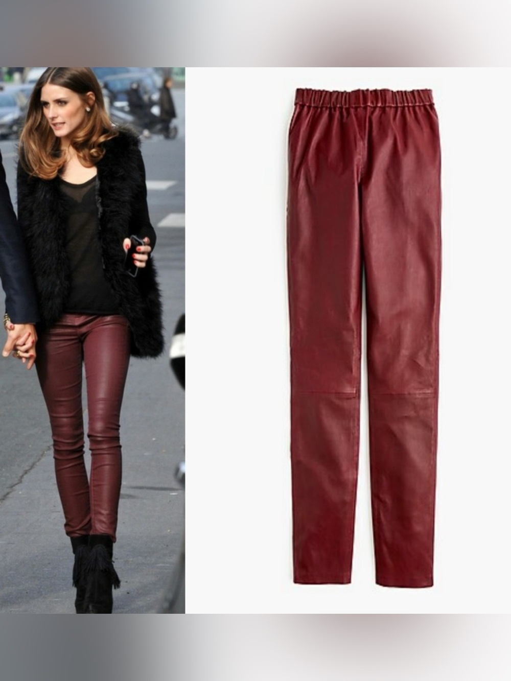 J Crew Collection Leather Burgundy/ Merlot Leggings